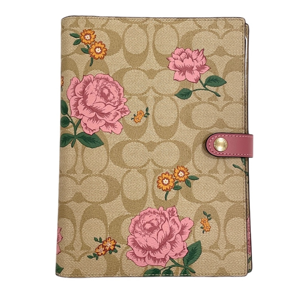 COACH Notebook In Signature Canvas With Prairie Rose Print Light Khaki/Pink NWT